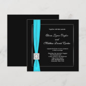 Invitation Mariage Noir Blanc Sarcelle Bleu Sarcelle Nœud (Devant / Derrière)