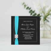 Invitation Mariage Noir Blanc Sarcelle Bleu Sarcelle Nœud (Debout devant)