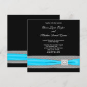 Invitation Mariage Noir Blanc Sarcelle Bleu Sarcelle Noir (Devant / Derrière)