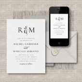 Invitation Mariage noir blanc simple monogramme