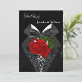 Invitation Mariage noir blanc Tuxedo profond rouge rose 2 (Debout devant)