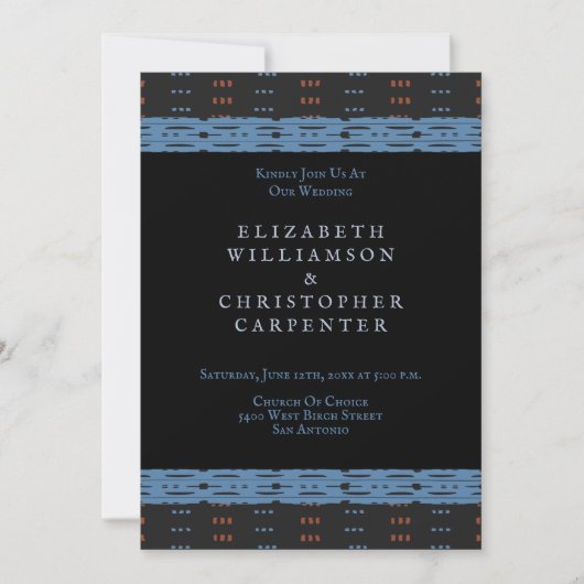 Invitation Mariage noir bleu africain (Devant)