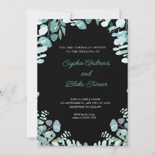 Invitation Mariage Noir Cadre de Verdure Moderne et Sophistiq