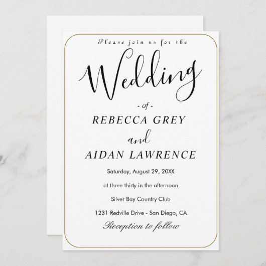 Invitation Mariage noir classique (Devant / Derrière)