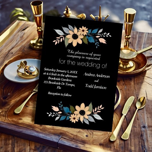 Invitation Mariage noir contrastant des tournesols