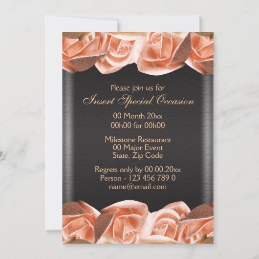 Invitation mariage noir crème orange rose élégant (Dos)