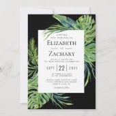 Invitation Mariage noir de cadre de feuillage Tropical Lush (Devant)