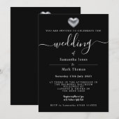 Invitation Mariage noir de coeur argenté (Devant / Derrière)