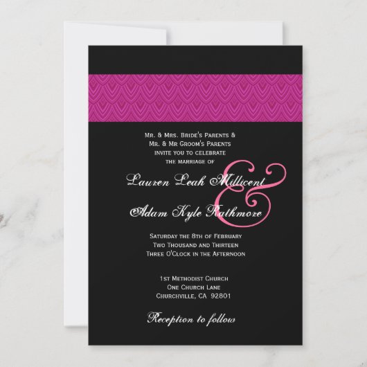 Invitation Mariage noir de Fuschia Featheron Chevron (Devant)