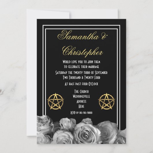 Invitation mariage noir de pentacle Wiccan (Devant)