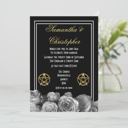 Invitation mariage noir de pentacle Wiccan (Debout devant)