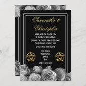 Invitation mariage noir de pentacle Wiccan (Devant / Derrière)