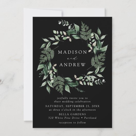 Invitation Mariage noir de verdure abondante (Devant)