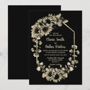 Invitation Mariage noir des tournesols rustiques