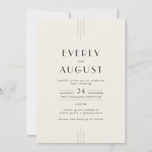 Invitation Mariage noir d'or d'ivoire d'Art déco TOUS les rét (Devant)