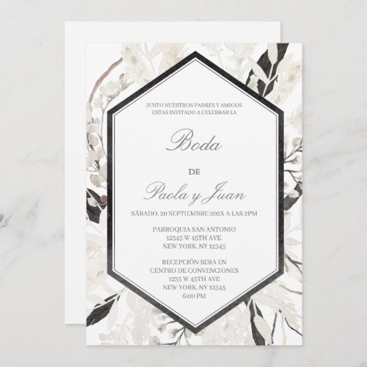 Invitation Mariage noir en español (Devant / Derrière)