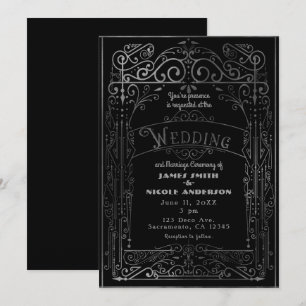 Invitation Mariage noir et argent style victorien rétro déco