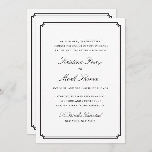 Invitation Mariage noir et blanc (Devant / Derrière)
