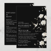 Invitation Mariage noir et blanc à détails de chinoiserie flo (Devant / Derrière)