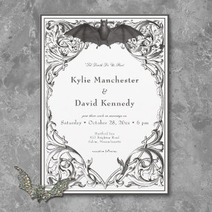 Invitation Mariage noir et blanc à la chauve-souris victorien