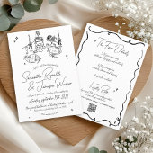 Invitation Mariage noir et blanc à main rétro