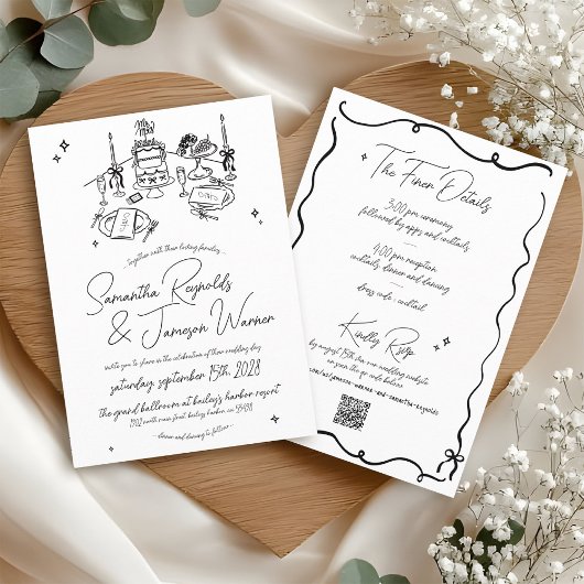 Invitation Mariage noir et blanc à main rétro