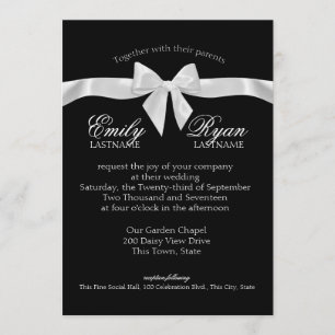 Invitation Mariage noir et blanc à ruban