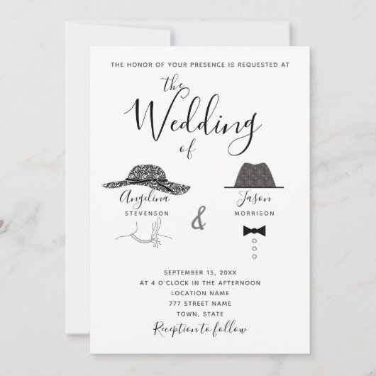 Invitation Mariage noir et blanc amusant (Devant)