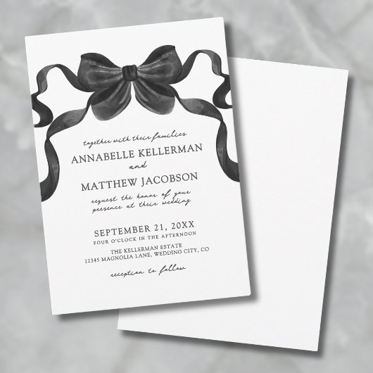 Invitation Mariage Noir et Blanc avec un Élégant Nœud