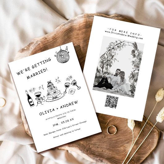 Invitation Mariage noir et blanc blanc blanc à main