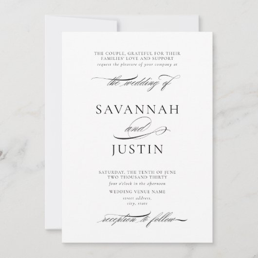 Invitation Mariage noir et blanc classique (Devant)