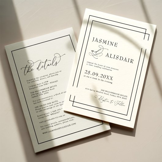 Invitation Mariage noir et blanc classique moderne