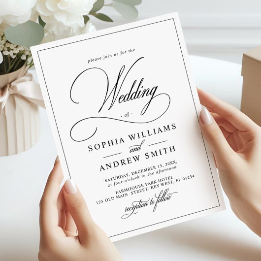 Invitation Mariage noir et blanc classique simple