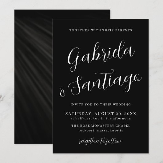 Invitation Mariage noir et blanc de script simple (Devant / Derrière)