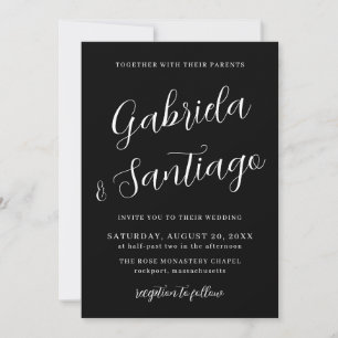 Invitation Mariage noir et blanc de script simple