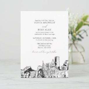 Invitation Mariage noir et blanc Denver Skyline moderne