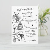 Invitation Mariage noir et blanc dessiné main lunaire (Debout devant)