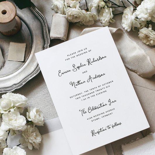Invitation Mariage noir et blanc doux et blanc simple
