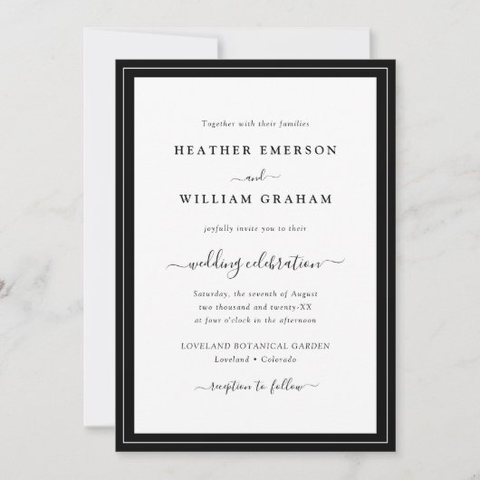 Invitation Mariage noir et blanc écriture moderne (Devant)