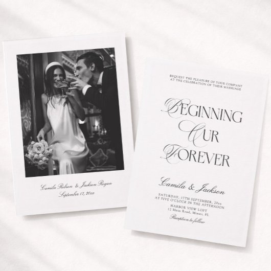 Invitation Mariage Noir et Blanc Élégant à l'Ancienne
