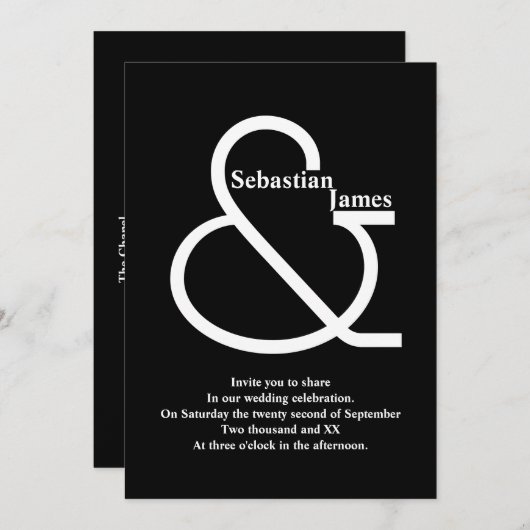 Invitation Mariage noir et blanc en gras (Devant / Derrière)