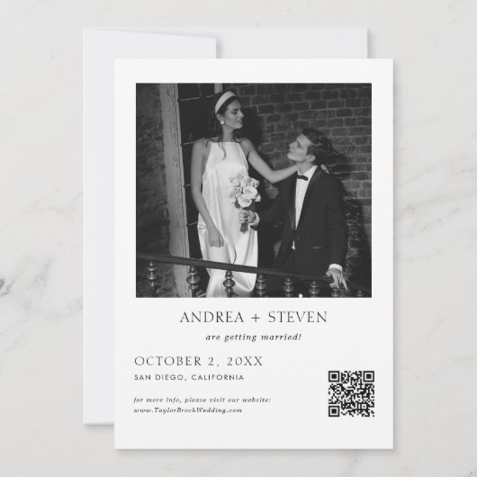 Invitation Mariage noir et blanc Enregistrer la photo Date (Dos)