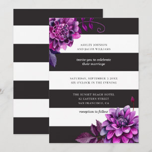Invitation Mariage noir et blanc. Fleur violet aquarelle