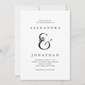 Invitation Mariage noir et blanc floral de l'esperluète | (Devant)