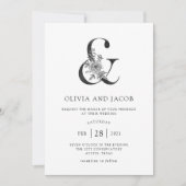 Invitation Mariage | noir et blanc floral moderne (Devant)