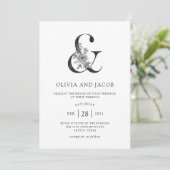 Invitation Mariage | noir et blanc floral moderne (Debout devant)