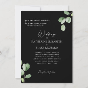 Invitation Mariage noir et blanc Les deux parents Eucalyptus