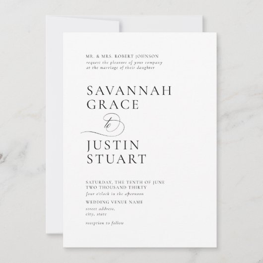 Invitation Mariage noir et blanc moderne (Devant)