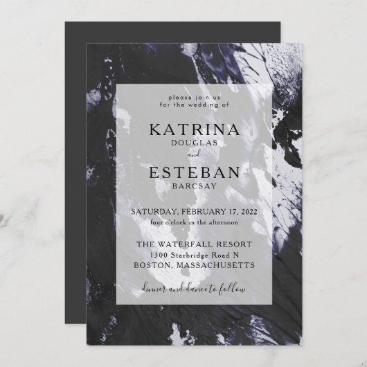 Invitation Mariage noir et blanc moderne (Devant / Derrière)