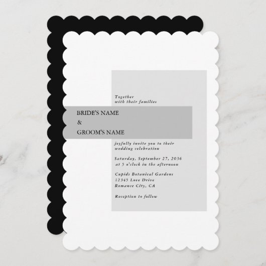 Invitation Mariage noir et blanc moderne (Devant / Derrière)
